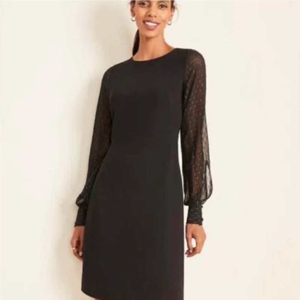 Ann Taylor Black Dress with Sheer Shimmery Long Sleeves NWT 16P